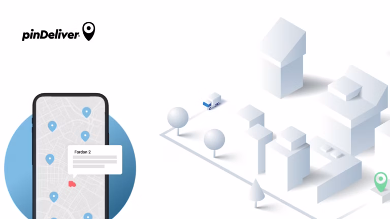 Illustration av leveransbil och mobil med karta för spårning i pinDelivers TMS