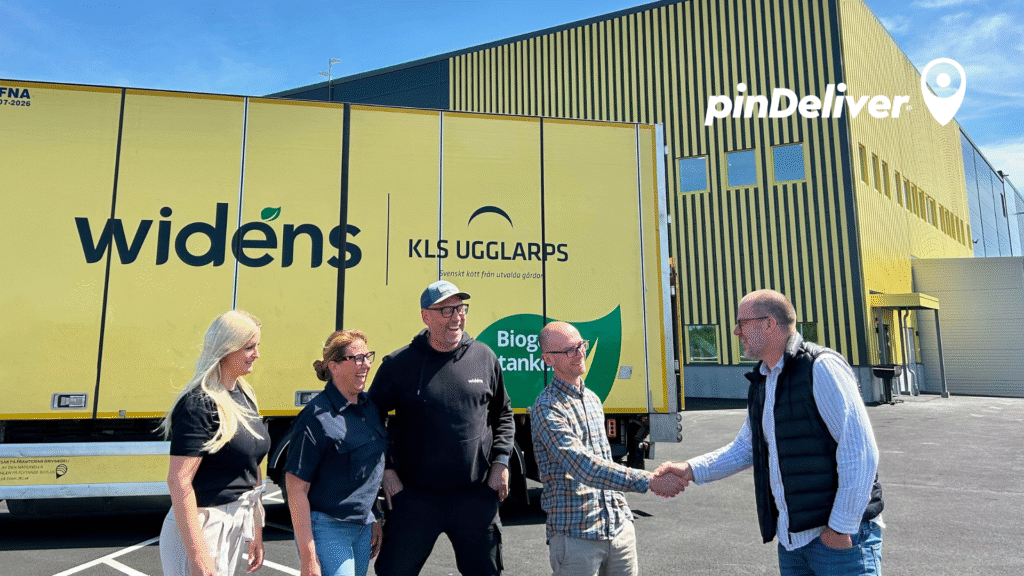 Pressbild med medarbetare på pinDeliver och Widéns Åkeri